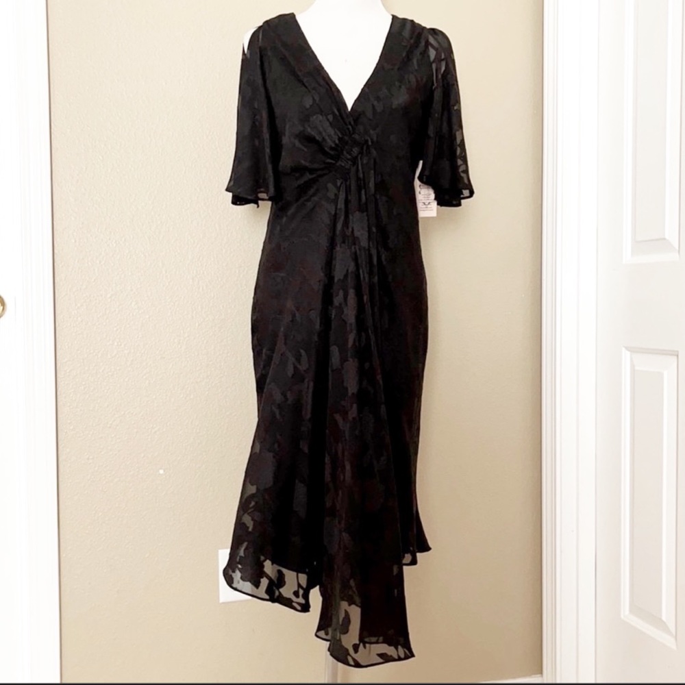 Nanette Lepore Jacquard Black Asymmetrical Hem Cold Shoulder Dress Size 4